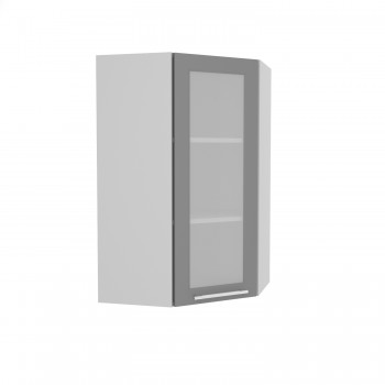 Капри ВПУС 550 шкаф верхний угловой со стеклом высокий (Камень темный/корпус Серый) в Северо-Енисейском - severo-enisejskij.mebel54.com | фото