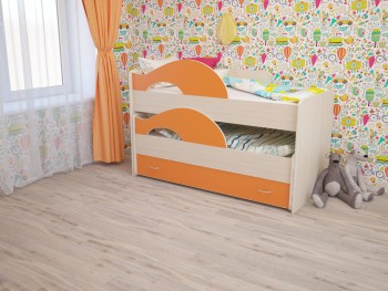 Кровать детская Радуга 1600 Млечный дуб/Оранжевый в Северо-Енисейском - severo-enisejskij.mebel54.com | фото