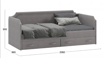 Кровать с мягкой обивкой и ящиками «Кантри» Тип 1 (900) (Велюр Светло-серый) в Северо-Енисейском - severo-enisejskij.mebel54.com | фото