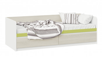 Кровать «Сканди» с 2 ящиками Дуб Гарден/Белый/Зеленый в Северо-Енисейском - severo-enisejskij.mebel54.com | фото