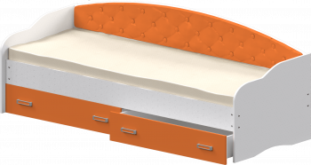 Кровать Софа-7 с мягкой спинкой (800х1900) Белый/Оранжевый в Северо-Енисейском - severo-enisejskij.mebel54.com | фото