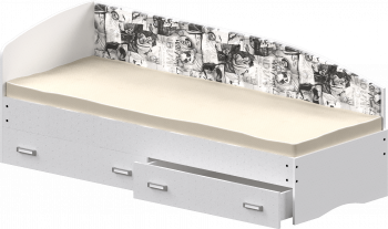 Кровать Софа-9 с мягкой спинкой с рисунком Милана (900х1900) Белый в Северо-Енисейском - severo-enisejskij.mebel54.com | фото