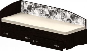 Кровать Софа-9 с мягкой спинкой с рисунком Милана (900х1900) Венге в Северо-Енисейском - severo-enisejskij.mebel54.com | фото