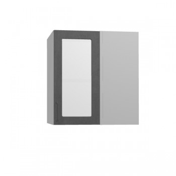 Лофт ПУС 650 шкаф верхний угловой со стеклом (Бетон темный/корпус Серый) в Северо-Енисейском - severo-enisejskij.mebel54.com | фото