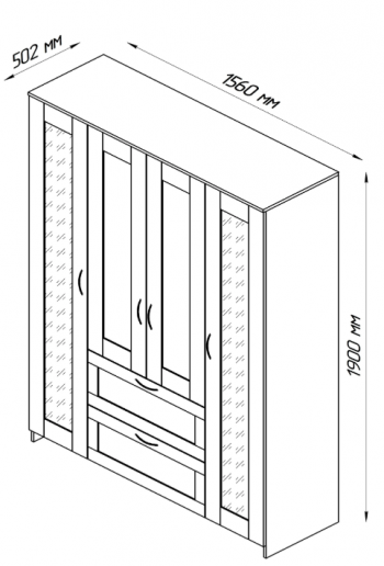 Шкаф четырехдверный Сириус с 1 зеркалом и 2 ящиками белый в Северо-Енисейском - severo-enisejskij.mebel54.com | фото